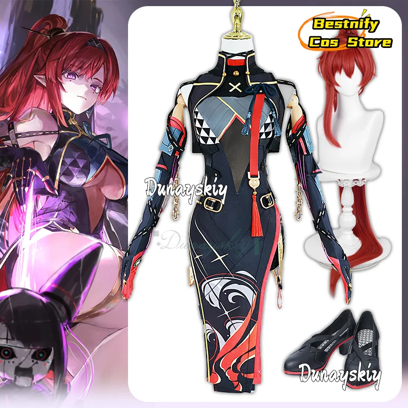 

{Bestnify Cos}Game Wuthering Waves Yinlin Cheongsam Cosplay Costume Uniform Wig Anime Game Outfits Halloween Costumes Women
