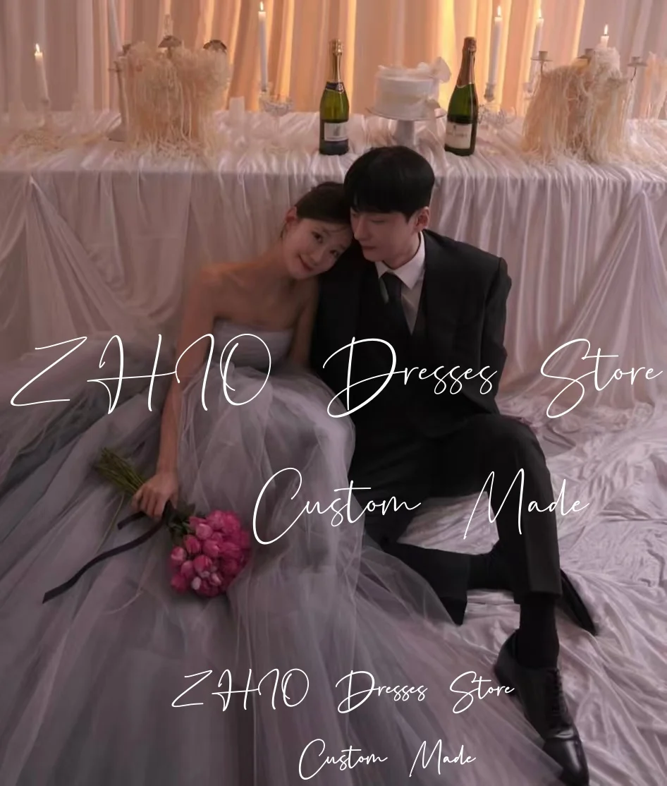 ZHIO Fairy Lavender Wedding Party Dress Strapless Floor Length Evening Dresses Korea Photo Shoot Bridal Gown Custom 웨딩드레스