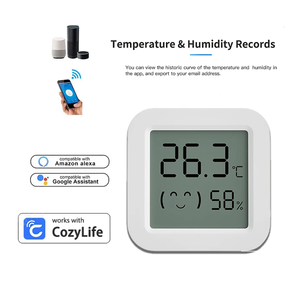 

Smart Bluetooth Temperature Humidity Sensor Mini Indoor Thermometer Hygrometer with App Remote Control for Home Room Office