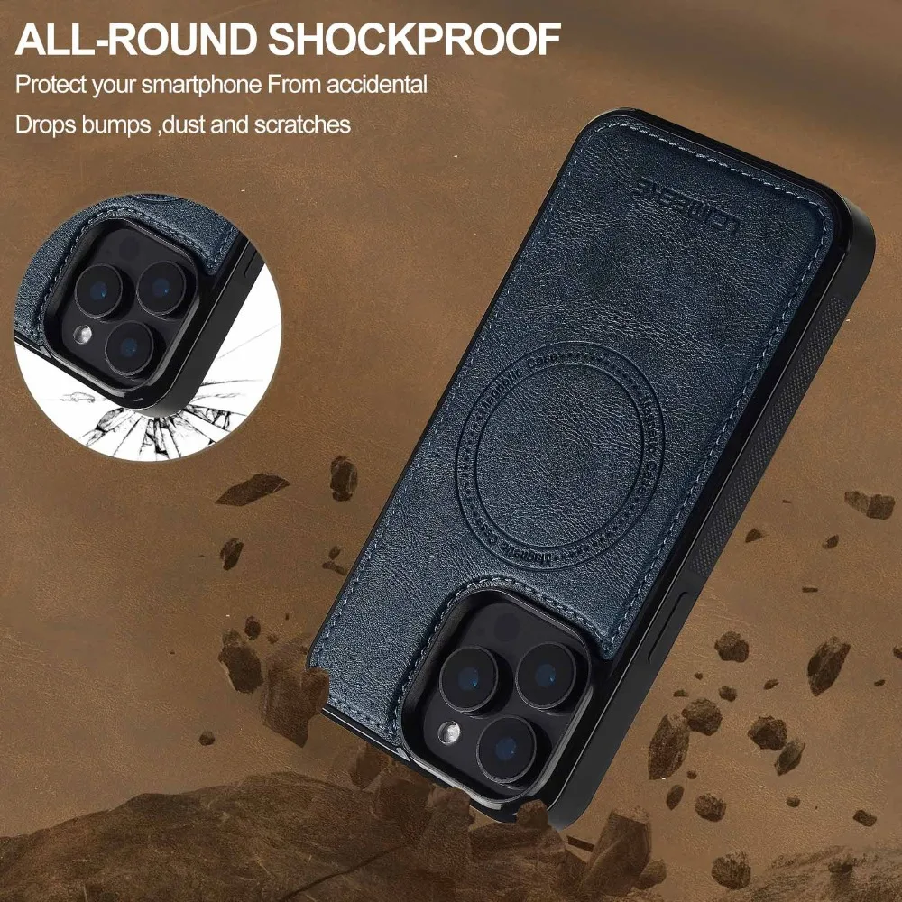 Magnetische Leder-Handyhülle für iPhone 18 17 17e Air 16e 16 15 13 12 11 Pro Max XS Plus Mini Stoßfeste Mag-Safe Weiche Rückseite – Detail 14