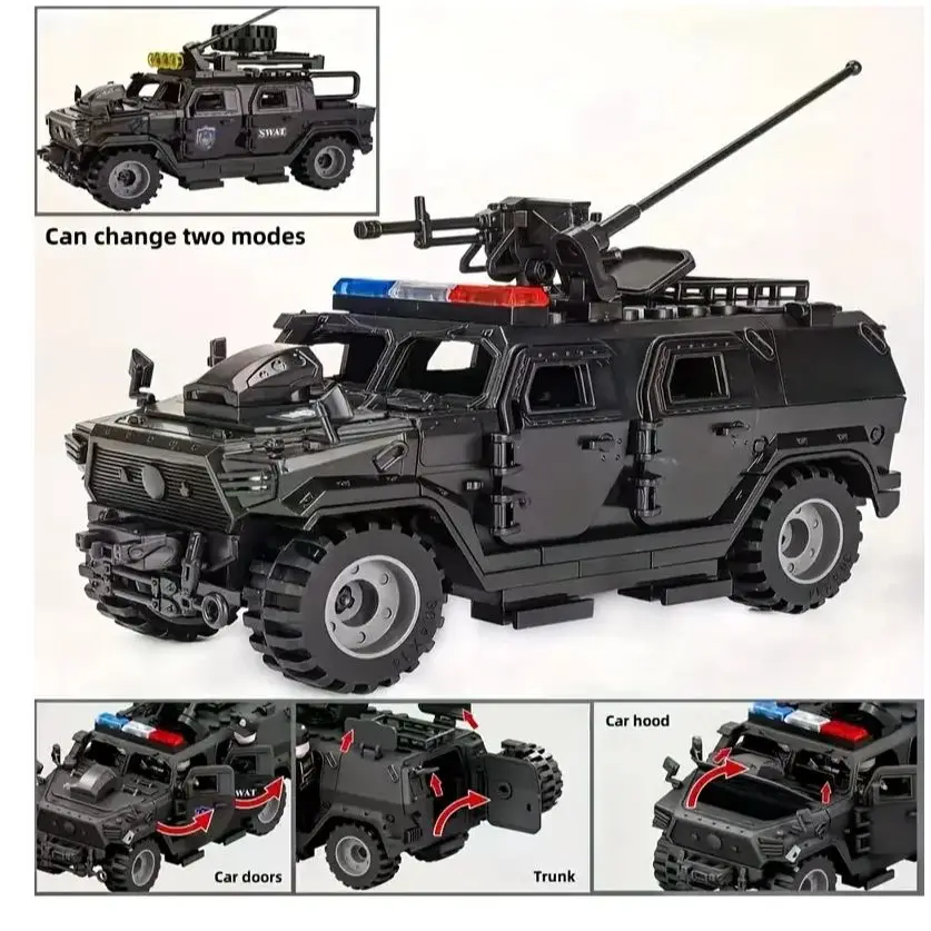 2 in 1 DIY Building Block SWAT Armored Vehicle Set Military Truck Model Bricks with Removable Parts Assemble Construction Toy