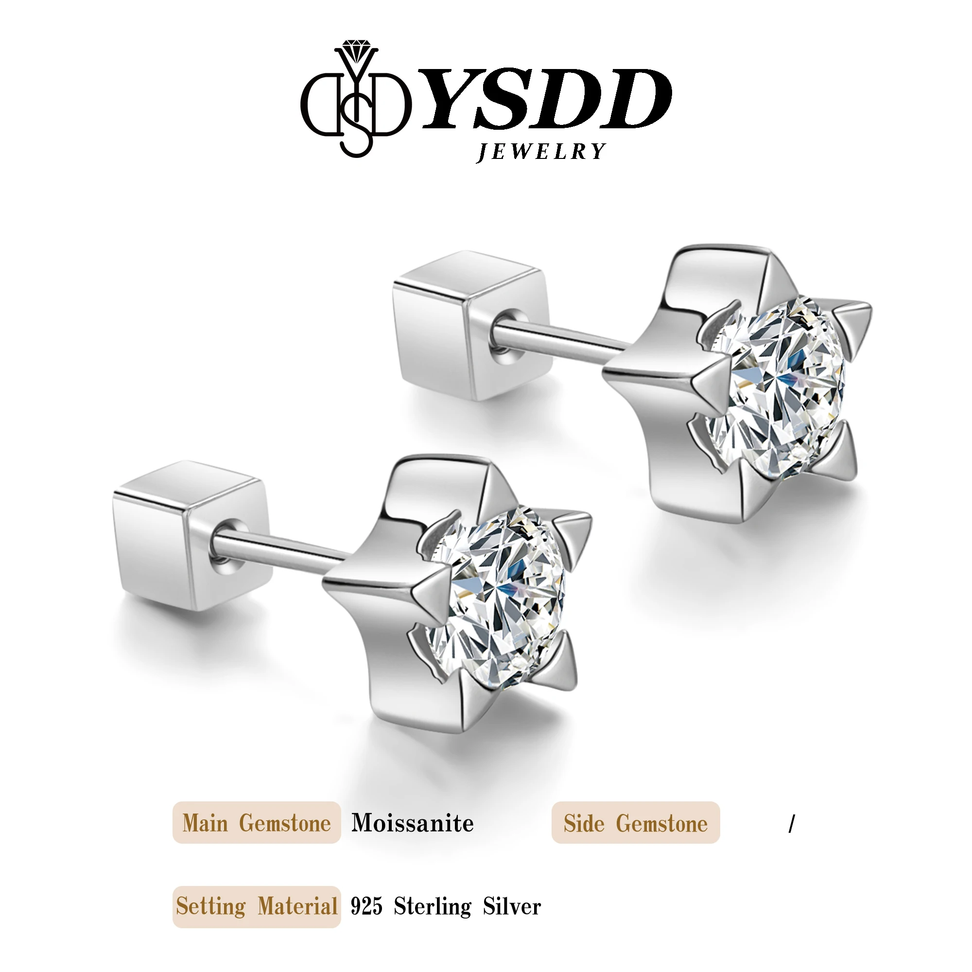 Boucles d'oreilles élégantes en forme de pentagramme Moissanite pour dames, argent regardé 315 véritable, certificat, #0.3, YSDD, 0.5-925 ct