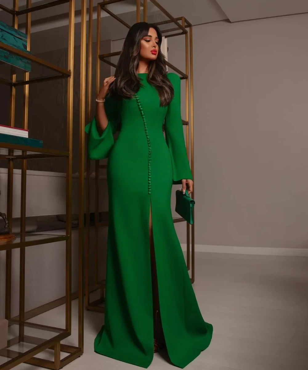 Robe de Soirée Longue et Élégante, Tenue de Bal Verte en Forme de Sirène, Manches sulf, Balayage au Sol, pour Occasions Spéciales