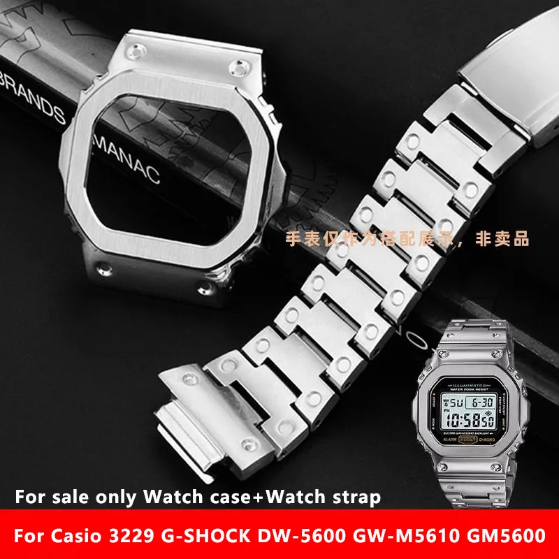 DW-5600 تعديل ساعة حزام ساعة اليد ل كاسيو 3229 G-SHOCK GW-M5610 GM5600 الحافة المعدنية الفولاذ المقاوم للصدأ حزام الساعات الأسود