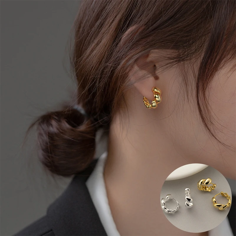 

100% 925 Sterling Silver Geometric Earrings for Women Girl Simple Round Smooth Croissant Design Jewelry Party Gift Dropshipping