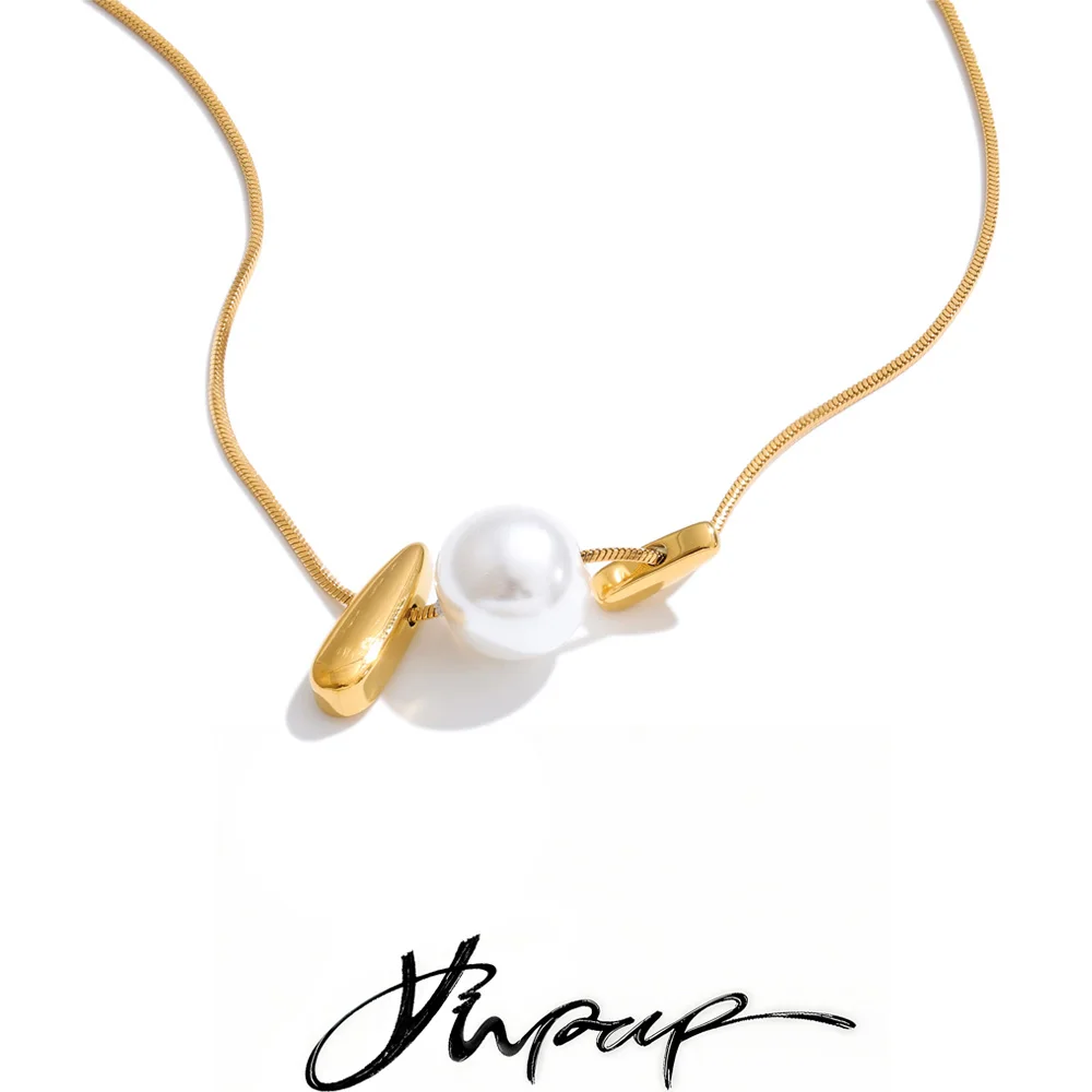 

Yhpup Stainless Steel Simulated Pearls Accessories Design Drop Necklace for Women Fashion Unique Chic Charm Modern Jewelry Gift