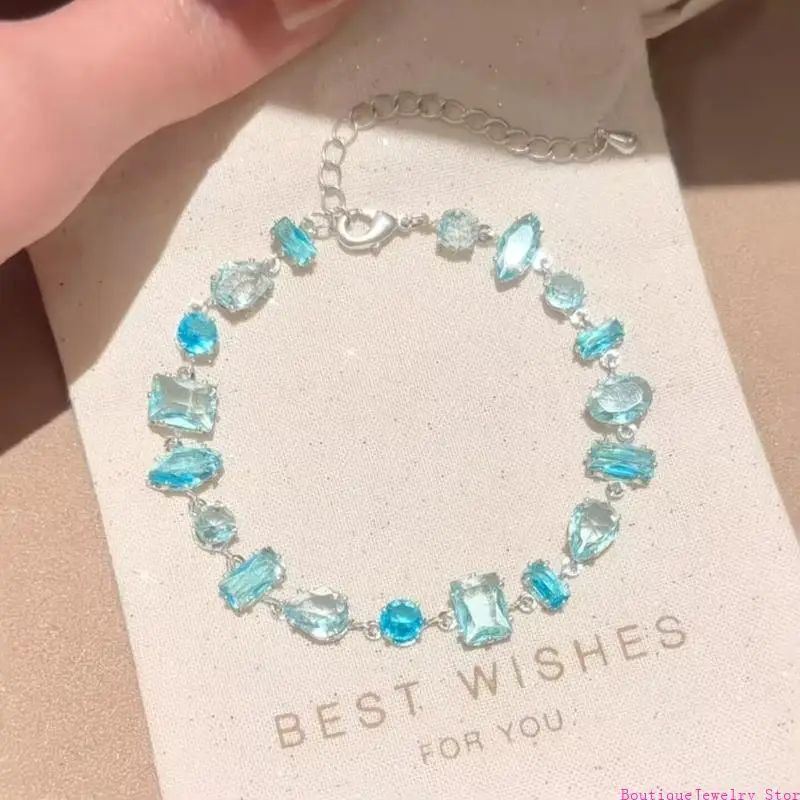 E1PE Statement Bracelet With Faceted Stone Layout Lobster Clasp Extender Chain for Date Night Dressing and Casual Wear