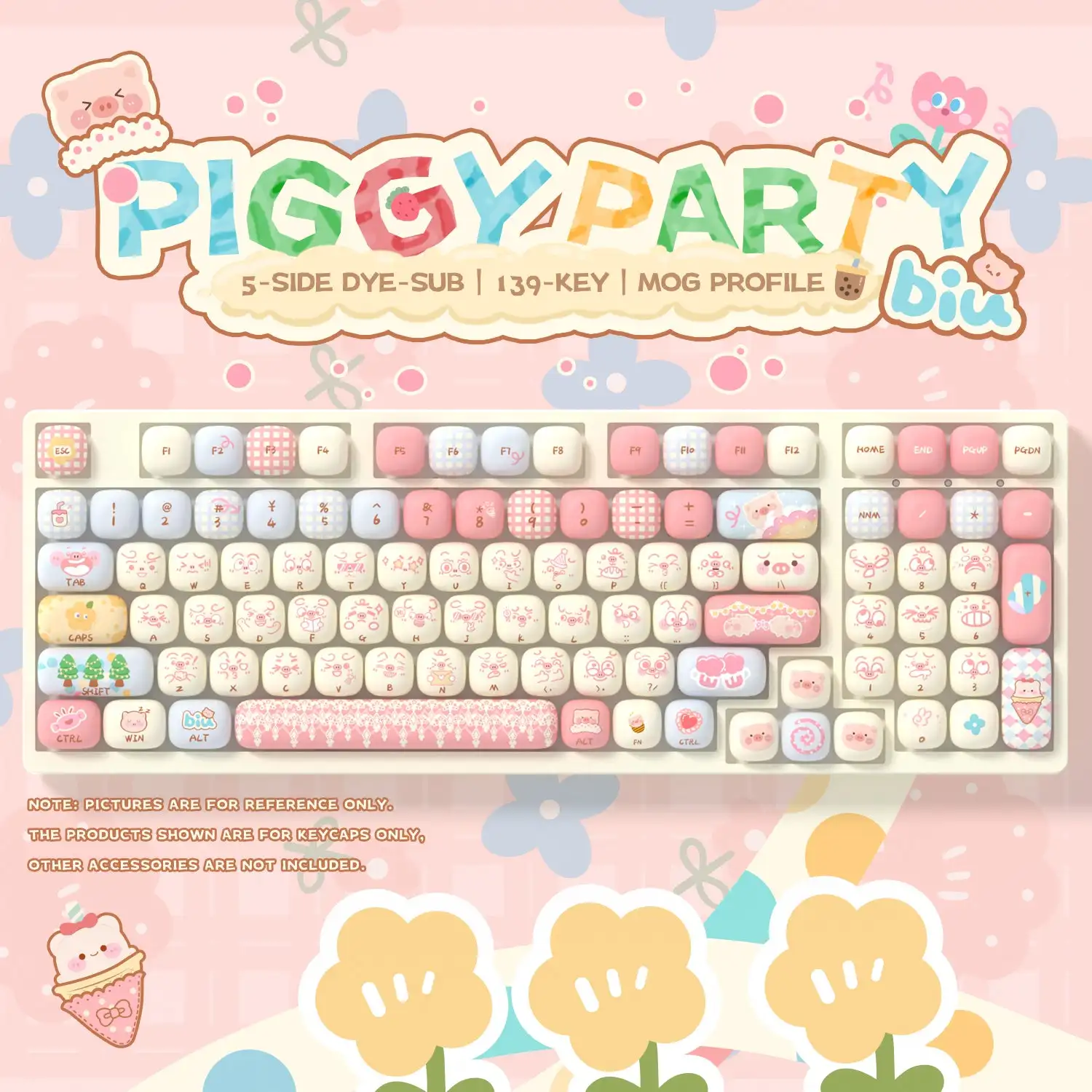 Akko Piggy Party Keycap Set 139-key Cute Cartoon PBT Dye-sublimation MOG Profile Mechanical Keyboard Keycaps for ANSI Layouts