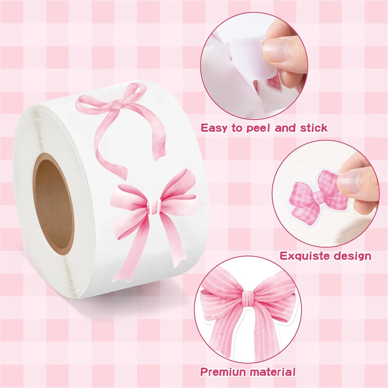 500pcs/roll Pink Bow Seal Stickers, Cute Gift Box Blessing Stickers, Packaging Decoration Adhesive Sticker Materials