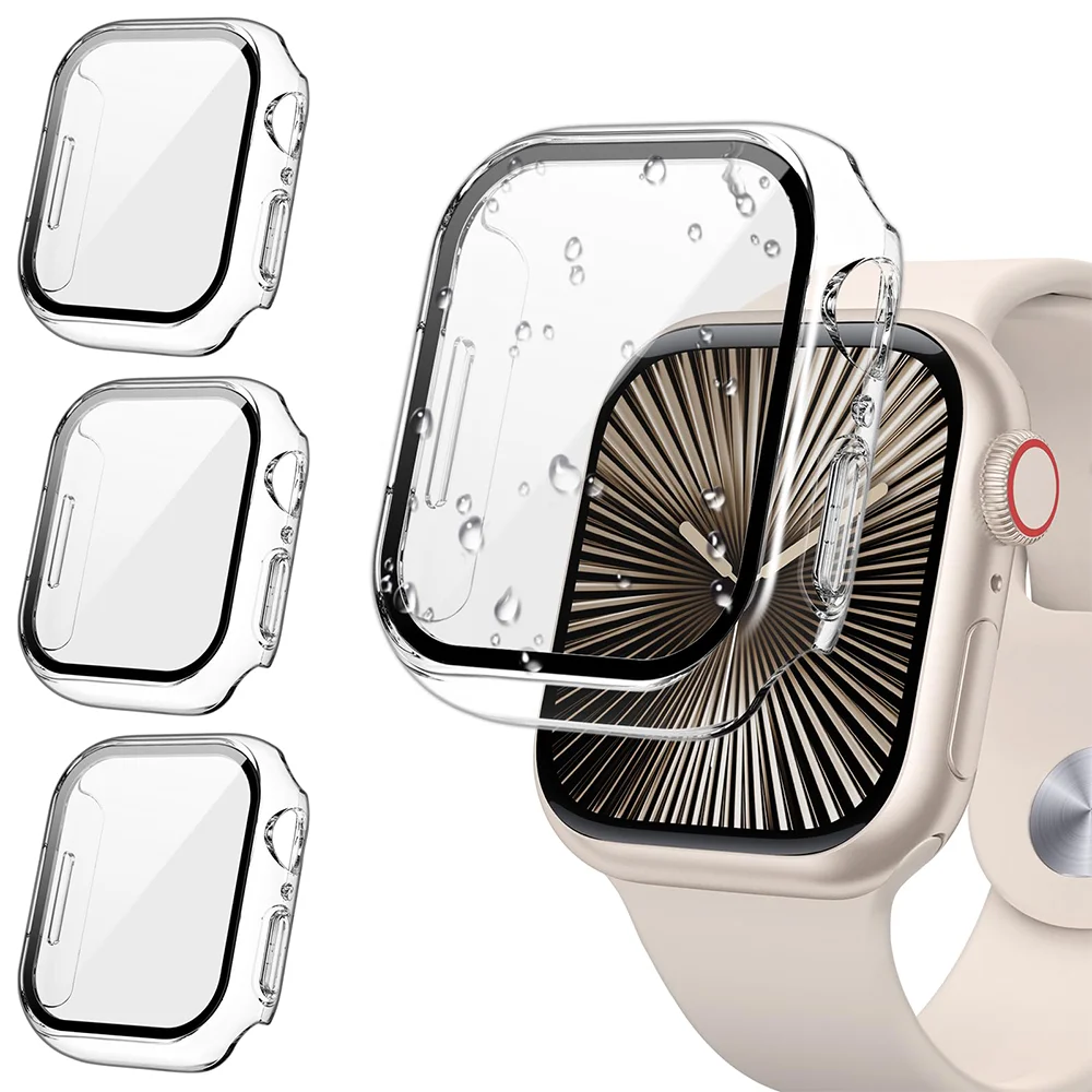 PC強化ガラス+ケース Apple Watch Series 10 42mm 46mm 45mm 41mm 44mm 38-40mm バンパー スクリーンプロテクター シリーズ9 8 7 6 5 4 SE対応