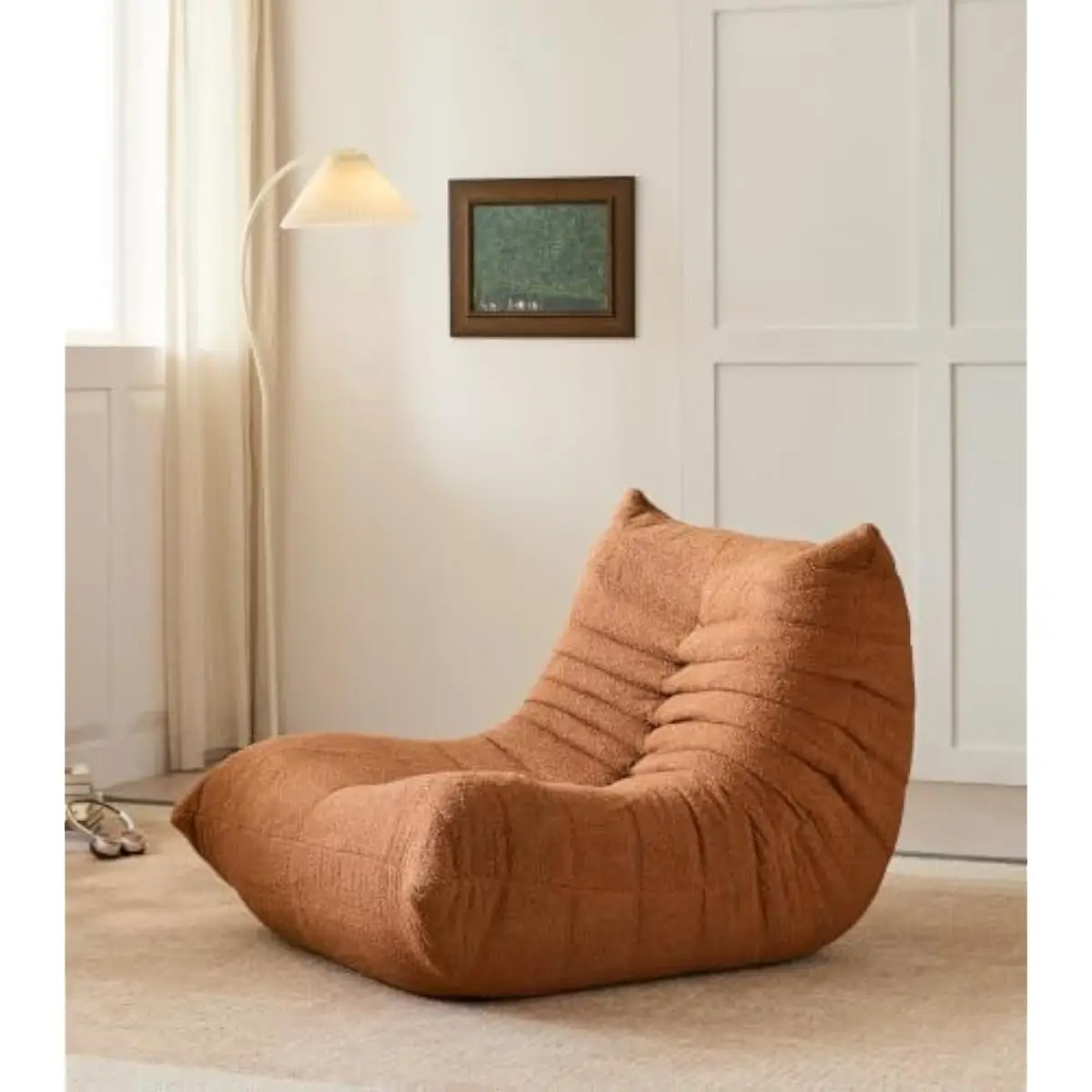 Plush velvet bean bag sofa with 40D memory foam core, ergonomic 26° spine alignment, non-slip weighted base, 41x37x27 inch singl