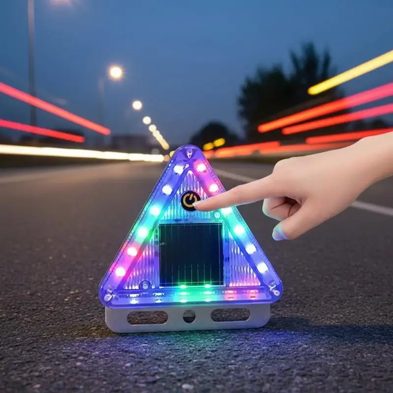 Solar Powered Triangle LED Warning Light No Battery Replacement Flashing Safety Light for Car Night Road Emergency