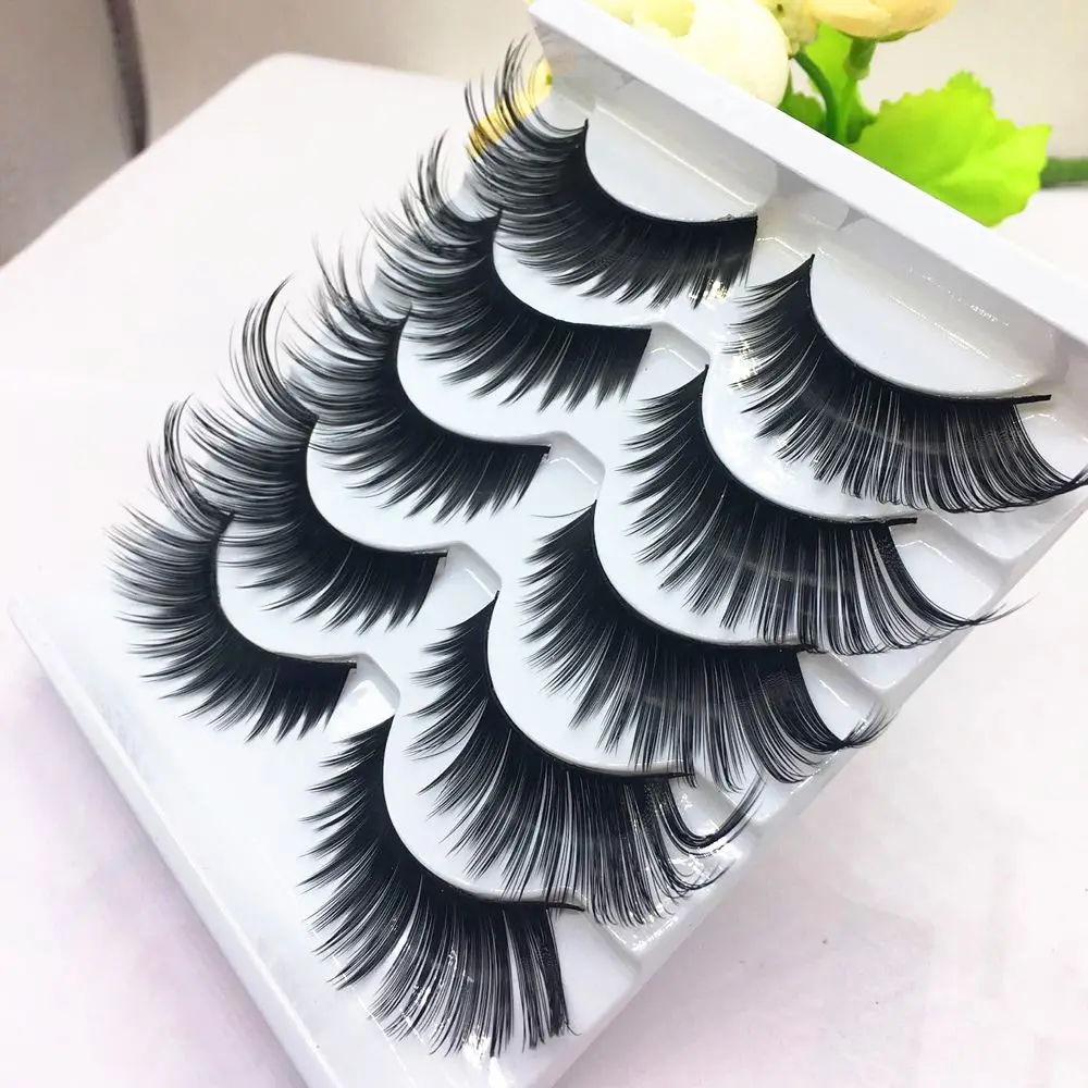 Sexy 5 Pairs Black False Eyelashes Exaggerated Thick Lashes Daily & Party Makeup #053