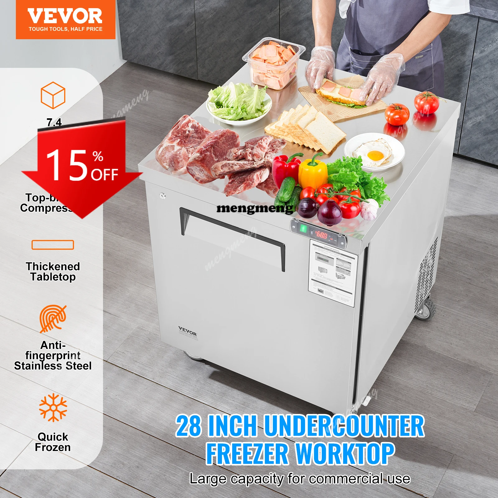 

E132 28" Commercial Frozen Refrigerator Sandwich Salad Prep Table 7.4Cu.Ft Food Prep Frost Free Refrigerator Restaurant Bar