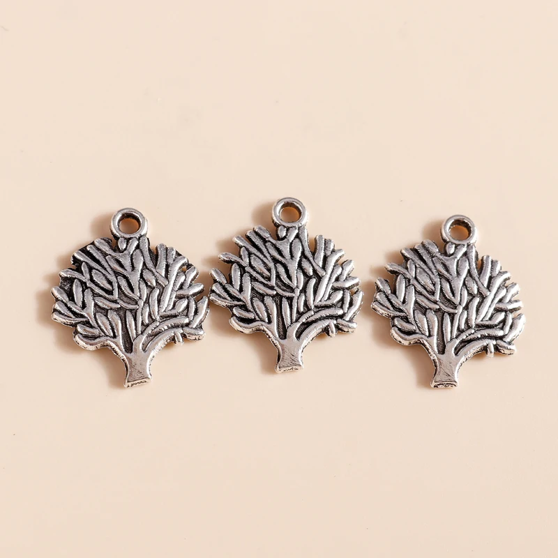 Leslie 30 Stück 16*20mm Antik-Silberfarbene Metall-Baum-Anhänger für DIY Handgemachten Schmuck, Armband und Halskette – Detail 6