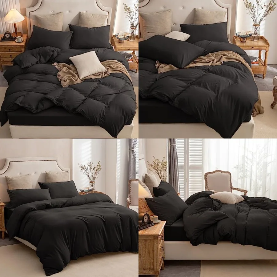 

Jersey Knit Duvet Cover Set 100% T-Shirt Cotton Super Soft Comfy 3pc Bedding Set with Zipper Closure Solid Black