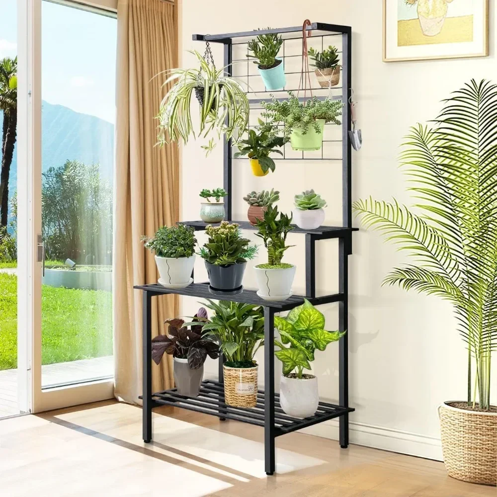 Metal Plant Rack Organizador de vaso de flores Prateleira ao ar livre para várias plantas Alto suporte de planta alta capacidade de carga