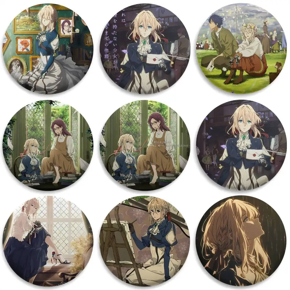 

Violet E-Evergarden Anime Badges Round Exquisite Badge Brooches Creative Pins For Clothes Hat Backpack Gift Accessories