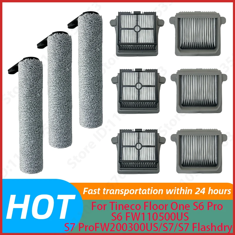 For Tineco Floor One S6 Pro/S6 FW110500US S7 ProFW200300US/S7/S7 Flashdry Wet Dry Vacuum Cleaner Roller Brush HEPA Filter Parts