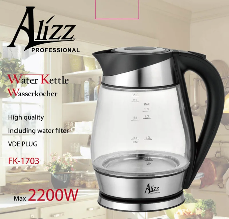 

Electric Kettle, 1.7L Coffee & Tea Kettle Borosilicate Glass, Wide Opening, Auto Shut-Off, Cool Touch Handle, LED Light