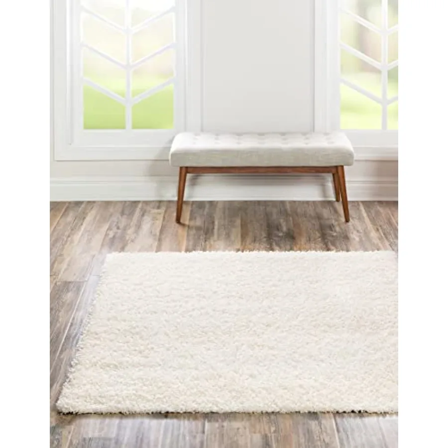 

Cozy Solid Shag Collection Rug 8 Ft Square Snow White Shag Rug Perfect for Living Rooms Kitchens Entryways Soft Textured Floor