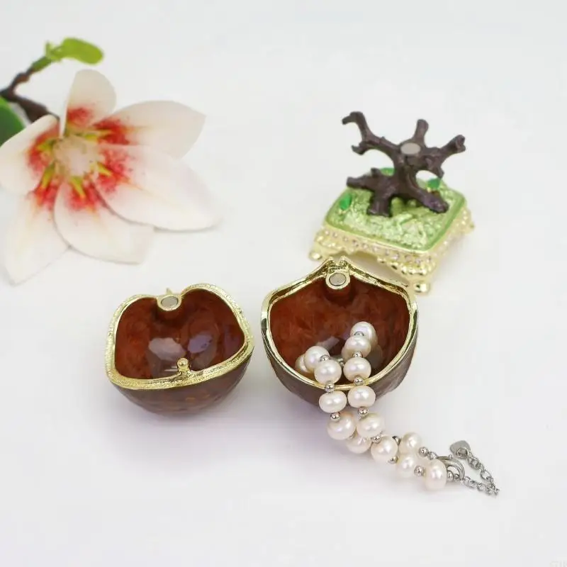Ornamental Owl Jewelry Box with Concealed Compartment, Alloy Enamel Tree Stump Display Storage for Rings, Earrings, and Small