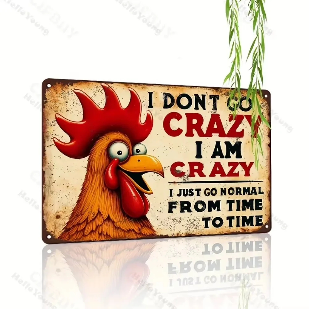 لافتة ألومنيوم دجاج مضحكة وساحرة - لوحة فنية جدارية كلاسيكية مقاومة للعوامل الجوية مع ثقوب، مثالية للبار والمزرعة