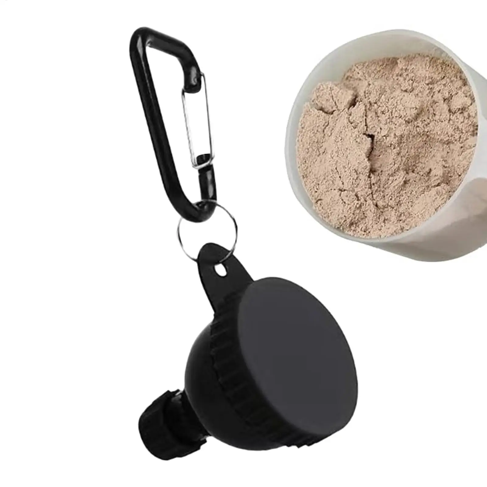 Funil de proteína em pó de 50ml com mosquetão - recipiente de suplemento portátil à prova de umidade para viagens, academia, ao ar livre, camping, praia