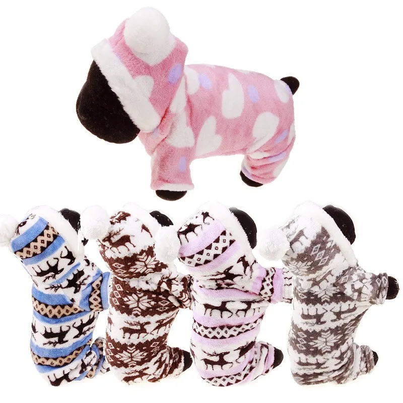 Winter Dog Clothes Fashion Dog Jumpsuits Cute Puppy Pajamas Warm Coral Fleece Pet Costume Soft Cat Jumpsuits Chihuahua Clothes