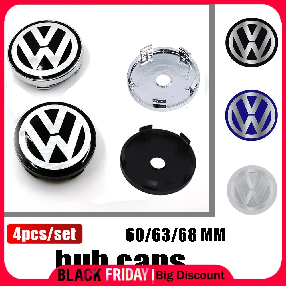 4PCS 60/63/68 MM Car Wheel Center Hub Caps Tire Rim Covers Accessories For Volkswagen VW GTI R Golf Polo Tiguan Passat Jetta GTD