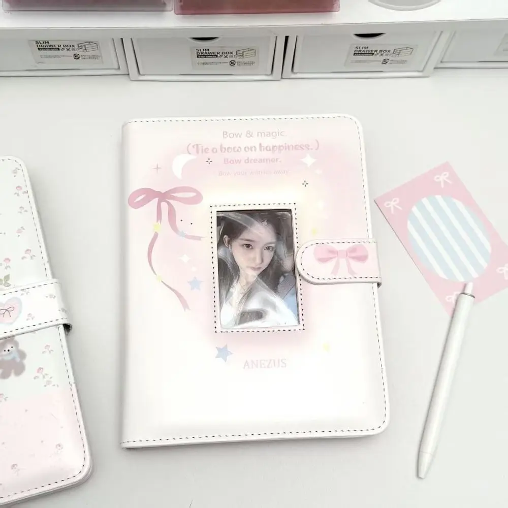 1pc Kawaii PU Photo Card Binder Loose-leaf A5 Photo Album Bow Star Patterns 3-inch Photocard Holder for  & Idol Cards