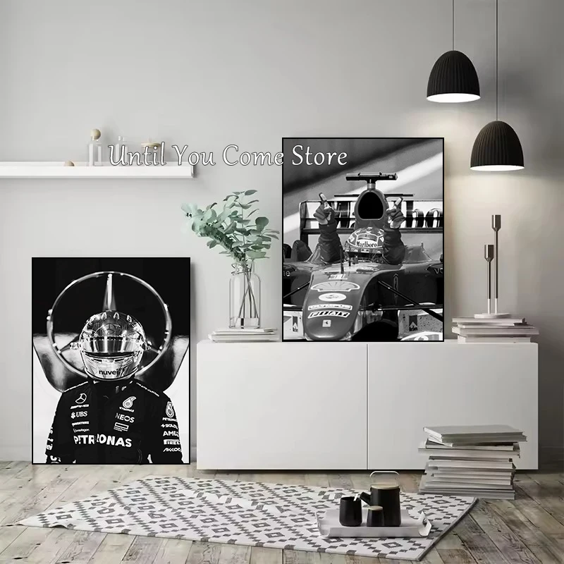 F1 سباق سائق سلسلة أبيض وأسود ملصق طباعة قماش صور المنزل لغرفة المعيشة جدار ديكور حديث اللوحة بدون إطار #2