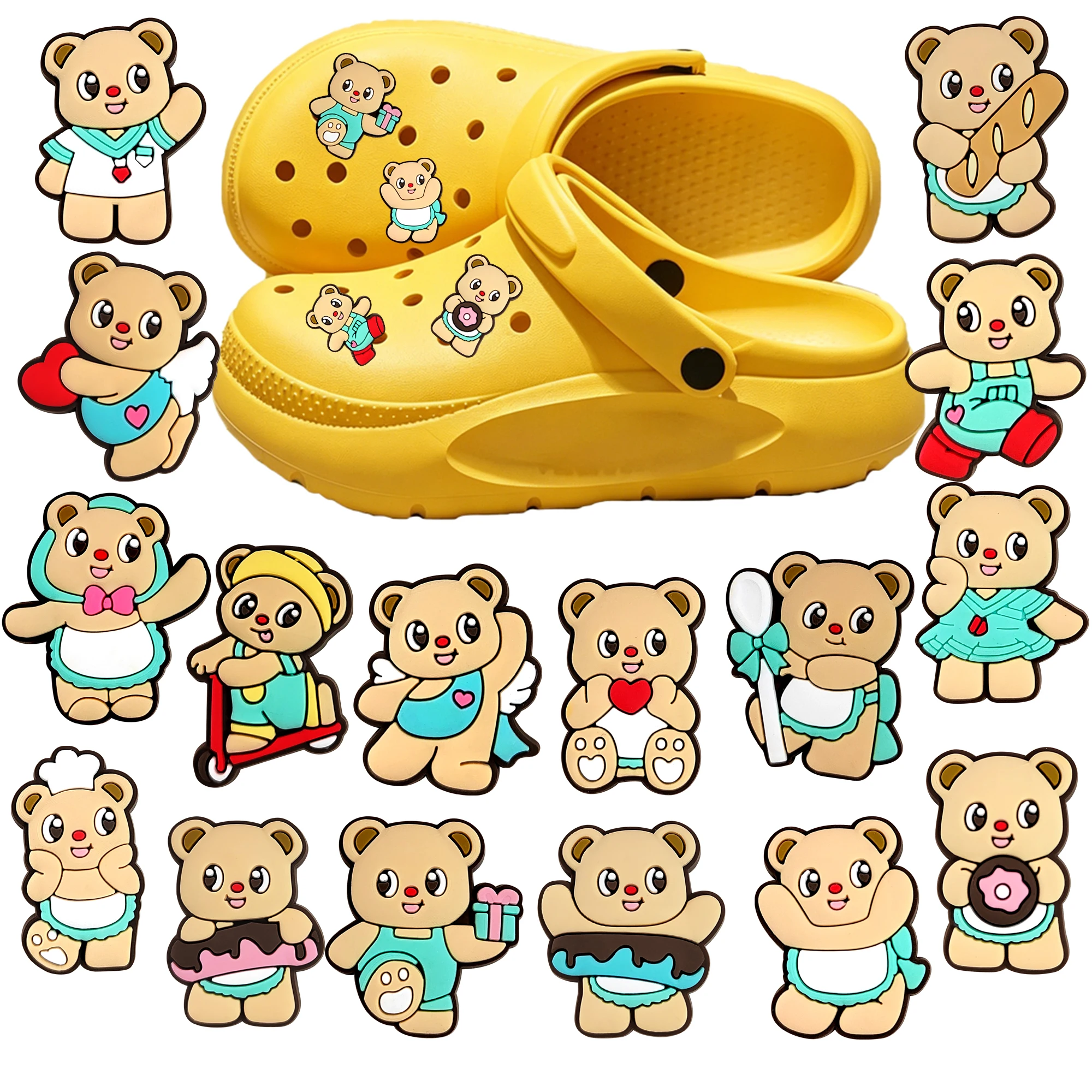 16-100Pcs Cartoon Cute Cream Little Bear Series PVC Shoe Charms Accessories DIY Detachable Wristband Decoration Party Gifts