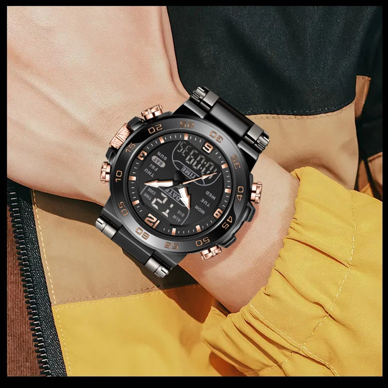 موضة جديدة FOXBOX ساعة رجالية إلكترونية رقمية بسيطة كاجوال رياضية بتقويم إنذار مقاوم للماء ساعات رجالية مضيئة كرونوغراف