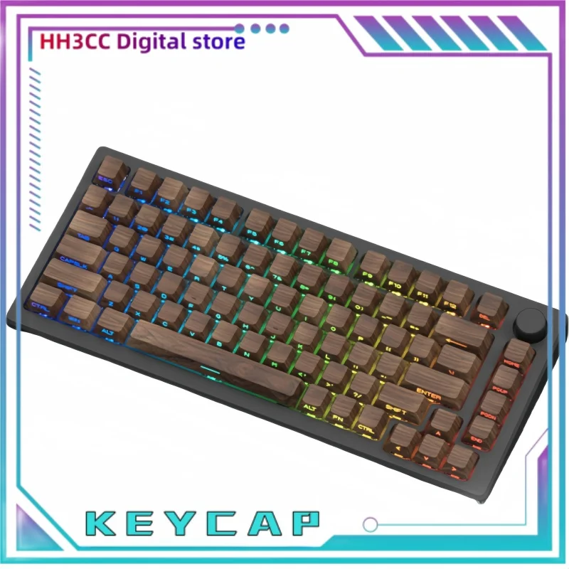 Creative Walnut Wood Grain Appearance Mechanical Keyboard Keycaps 136 Keys Factory Height Side Engraved Translucent Abs Material