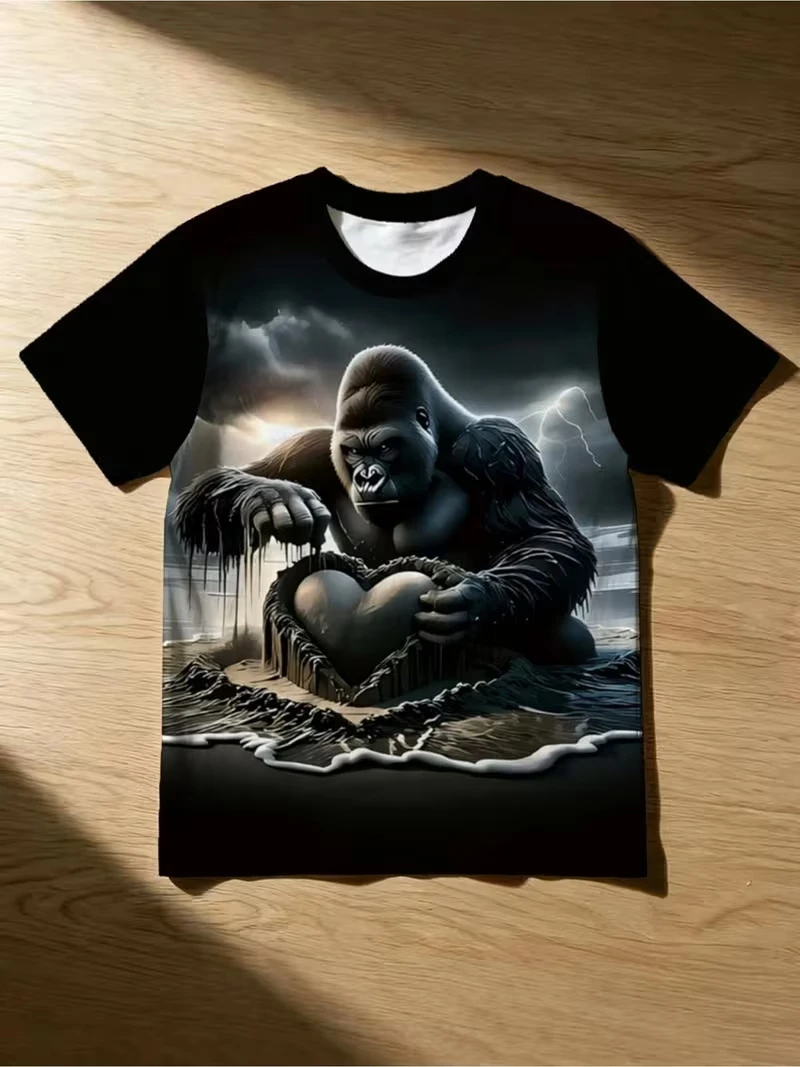 Summer Mens Novelty Animal T‑Shirt Vivid 3D Dog Gorilla Goat Pattern Crew Neck Short Sleeve Loose Casual Street Male Tee Shirts