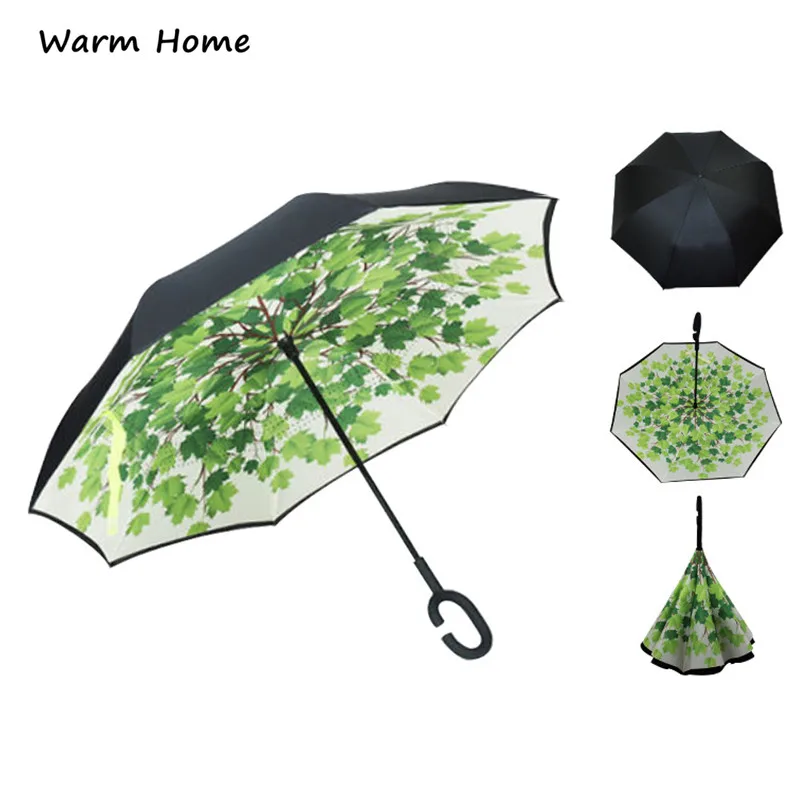 

2022 Hot Folding Long Shank Double Layer Inverted Umbrella Windproof Reverse C-Hook Male Golf Reverse Umbrellas Car Rain Women