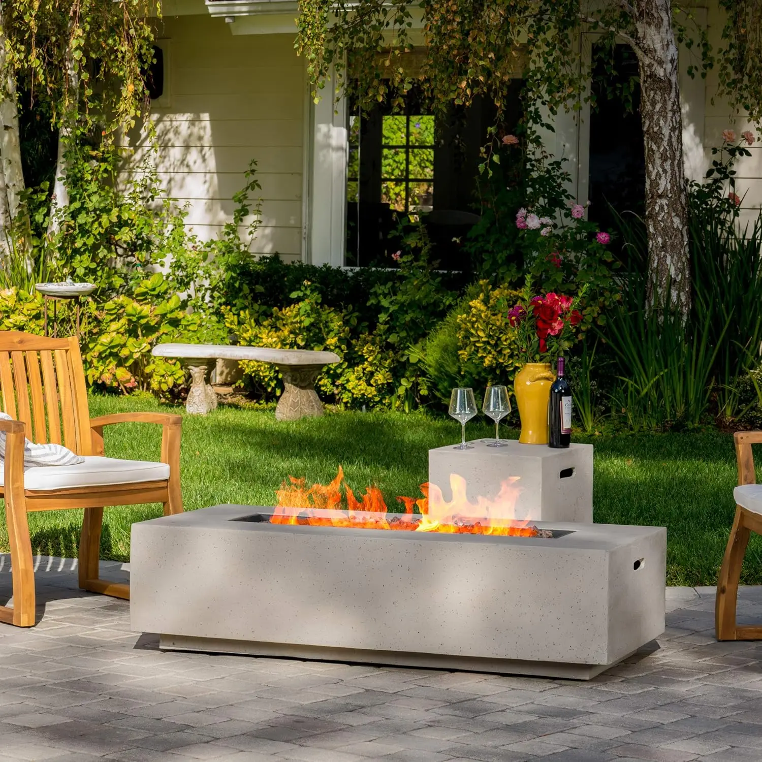 Christopher Knight Home Aidan Outdoor Rectangular Fire Table with Tank Holder, Light Gray