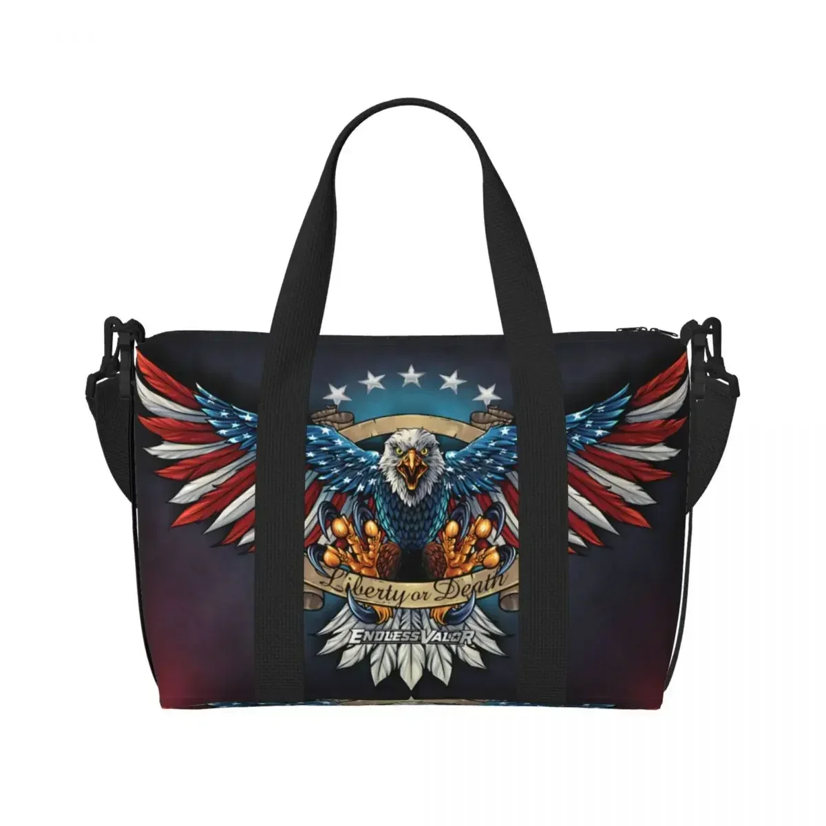 Custom Large Eagle With US Flag Wings Tote Bag Women American Flag Shopping Shoulder Beach Gym Travel Bag
