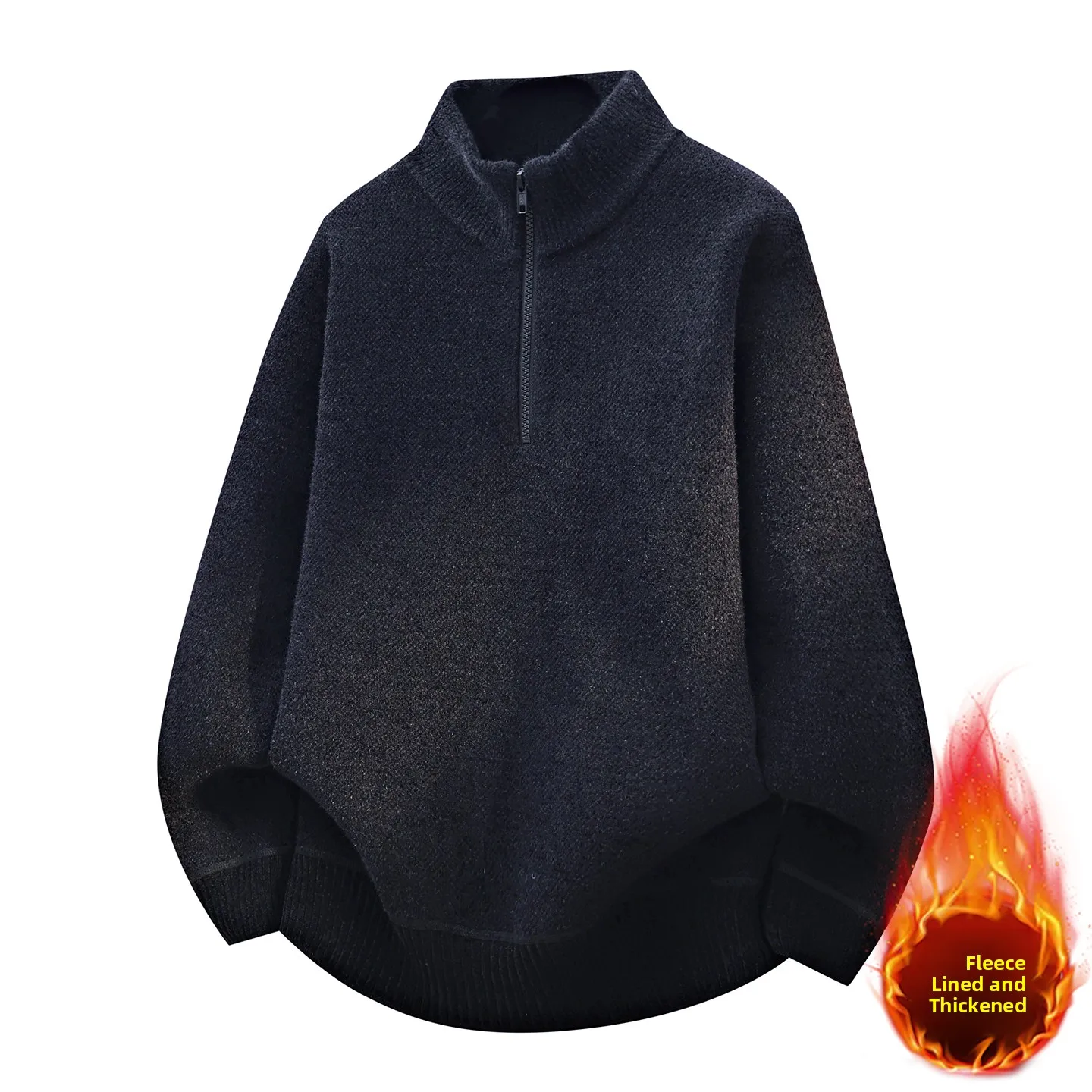 

Утепленный мужской свитер с высоким воротником на молнии, вязаный, зимний, повседневный, из смеси полиэстера и нейлона, не мнется, базовый слой