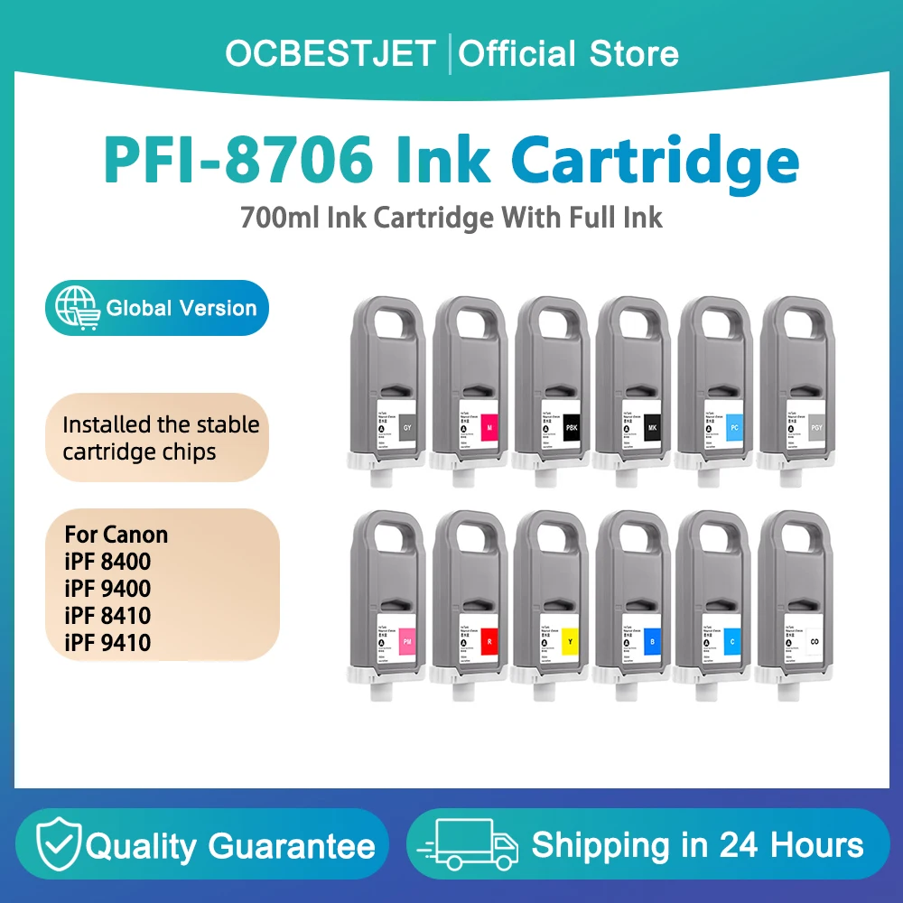 

PFI-8706 700ml Compatible Ink Cartridge With Pigment Ink For Canon iPF8300s iPF8410 iPF9410 iPF-9410s Printer High Quality Chips