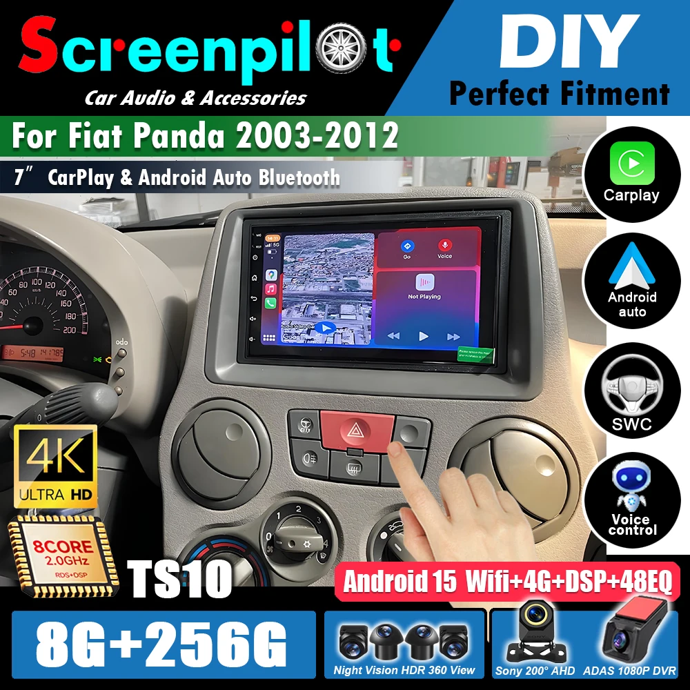 7“ Android 16 Carplay For Fiat Panda 2003 2004 2005 2006 2007 2008-2012 Auto Car Radio Multimedia Car Video Stereo Navigation