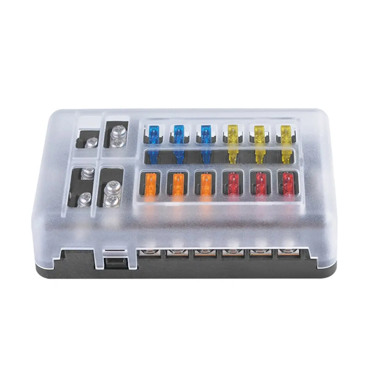 12 Way Blade Fuse Box Holder 32V 100A for Car Boat Marine Fuse Holder Block Power Distribution Panel Board