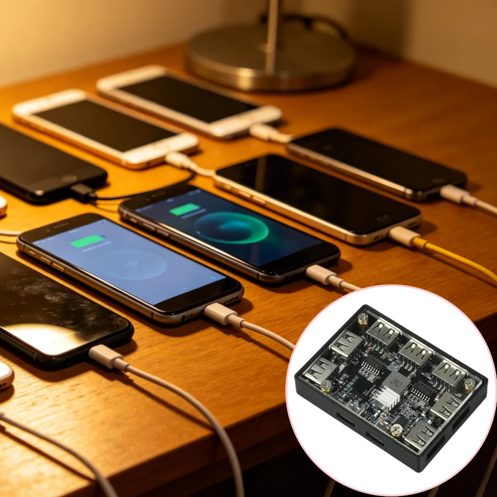 USB 2.0 Expansion Module With PD QC Trigger Function 9V 12V 15V Voltage Inducer 7 Ports USB Hub Stable Output for DIY&Daily Use
