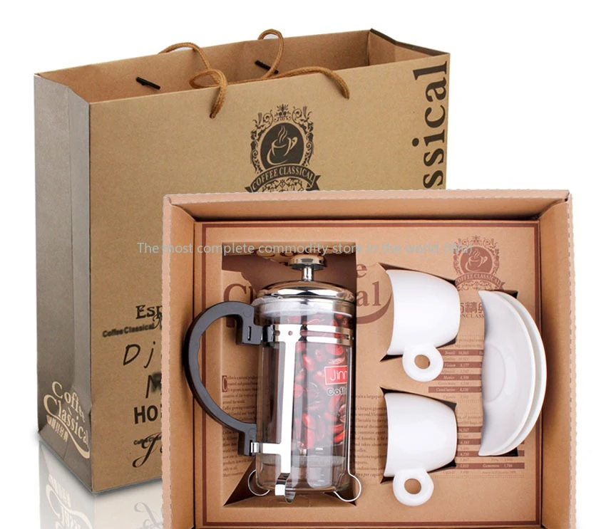 

French filter pot double cup and saucer gift box, coffee gift box, French press pot