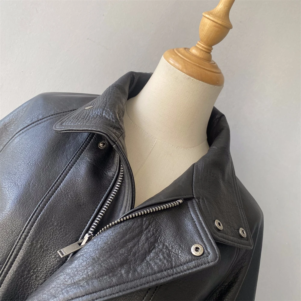 Jxwatcher 여성용 대형 진짜 가죽 자켓 숙녀 빈티지 정품 가죽 코트 봄 가을 양피 코트 여성 2025 신규