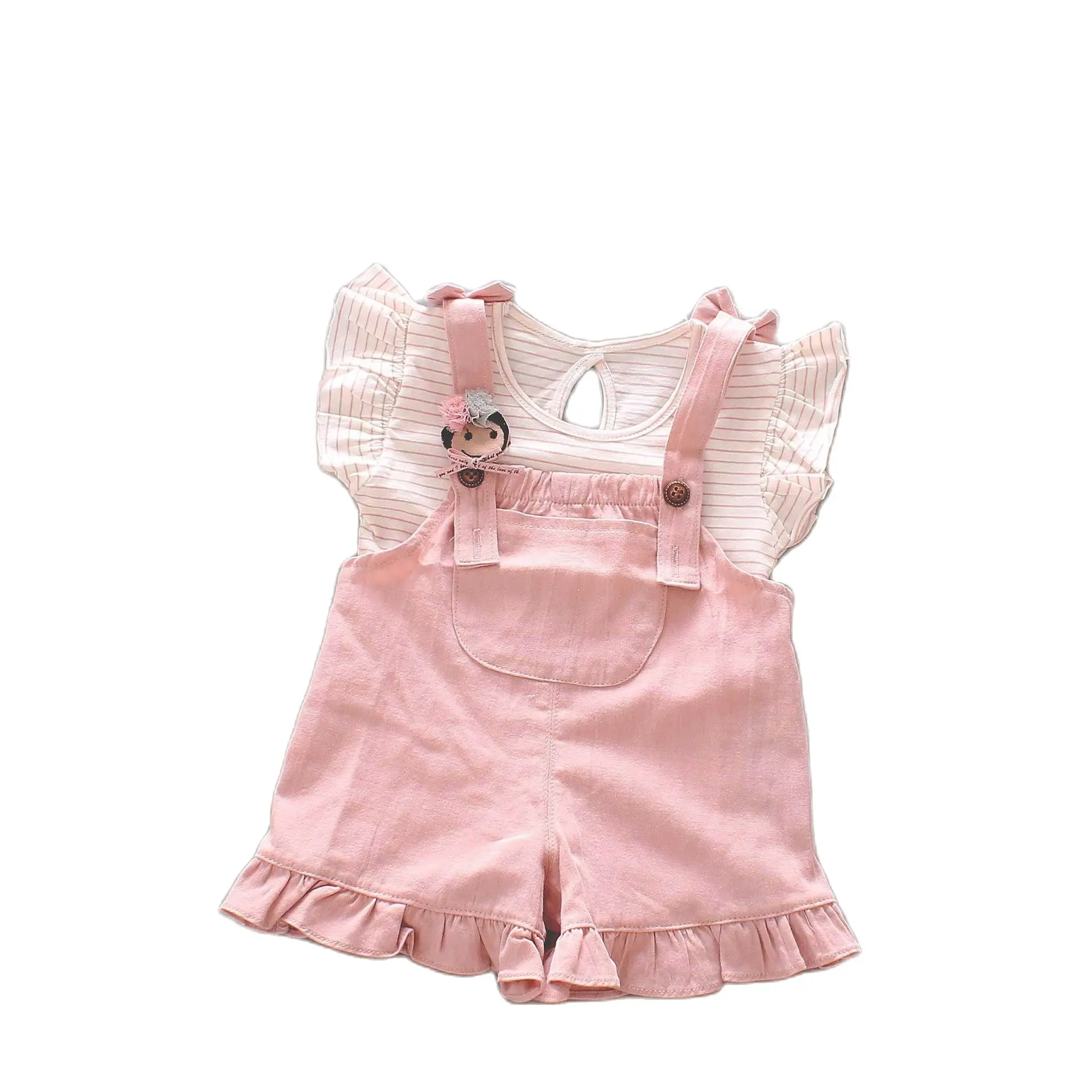 

Newborn baby clothes girls' summer cartoon doll suspenders+casual sports short sleeved T-shirt top suit for toddler girlsMIMIYZ