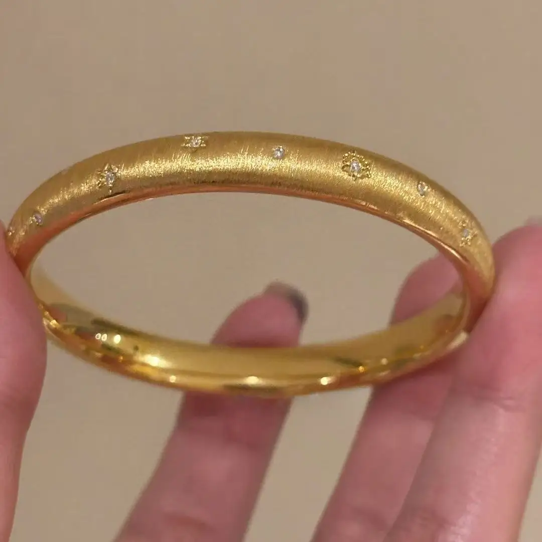 Xiaohongshu Viral Retro Brushed Eight‑Pointed Star Bangle, Light‑Luxury High‑End Fashion Exquisite Versatile Elegant Hand Jewel