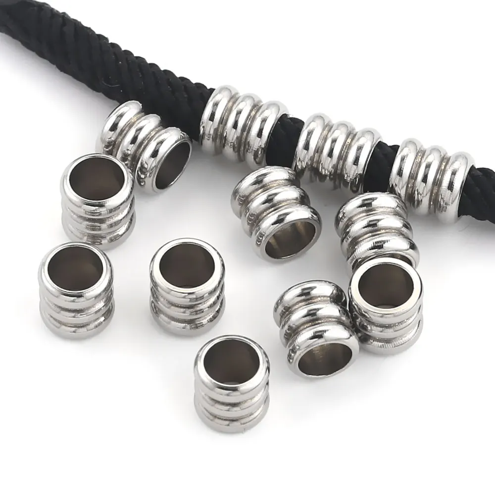 20pcs Stainless Steel Spacer Beads For Bracelet Three levels Beads Big Hole Jewelry Bead For Jewelry Making Components Wholesale