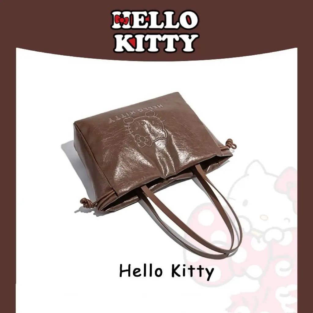 New HelloKitty Drawstring Tote Bag Soft Retro Women's Armpit Bag Large Capacity Hand-Laundry Shoulder Bag